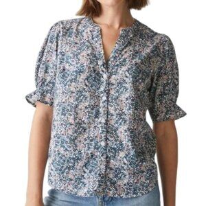 Michael Stars Alessa Button-Down Blouse M Cotton Puff Sleeve V-Neck
